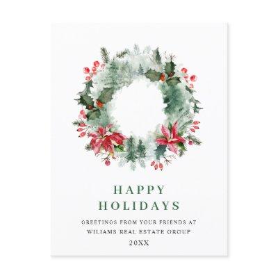 Landscape Wreath Holly Berry Pine Forest Christmas Postcard