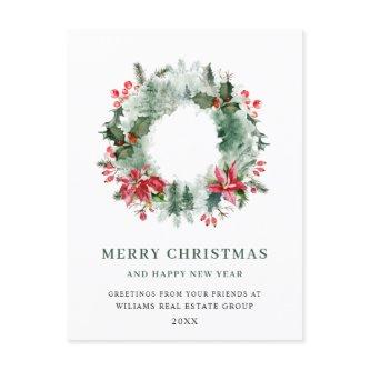 Landscape Wreath Holly Berry Pine Forest Christmas Postcard