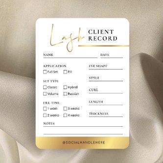 Lash Client Record Form White & Gold Lashes Salon