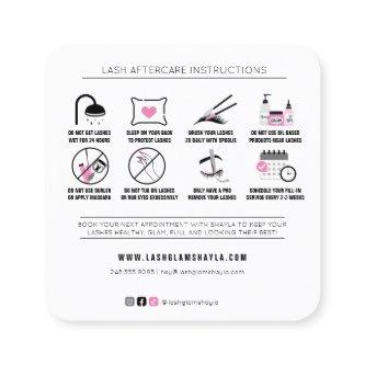 Lash Extensions Aftercare Instructions Pink Black Square