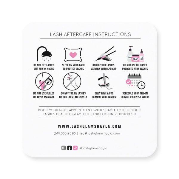 Lash Extensions Aftercare Instructions Pink Black Square