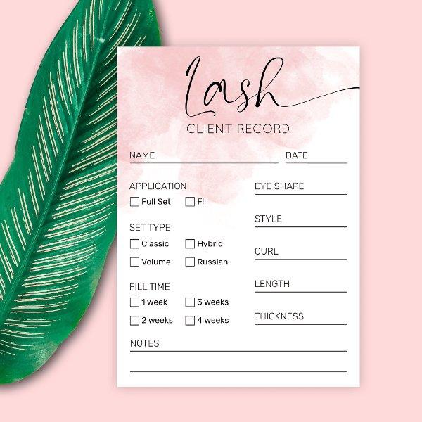 Lash Extensions Client Form Blush Watercolor Salon