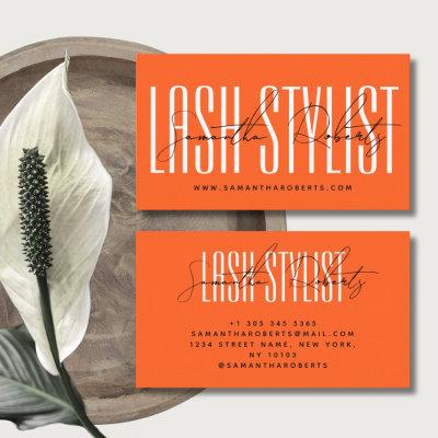 Lash stylist modern typography script neon orange