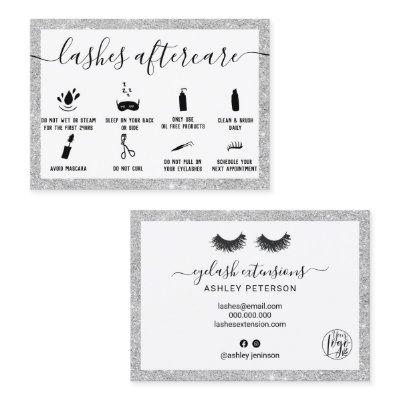 Lashes aftercare illustrations silver glitter