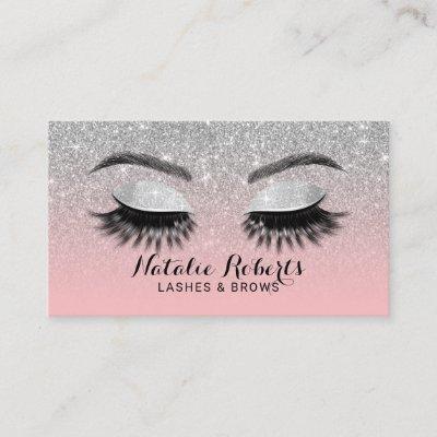 Lashes Brows Makeup Artist Pink & Silver Glitter