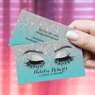 Lashes Brows Makeup Artist Teal & Silver Glitter