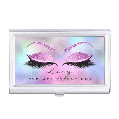 Lashes Extension Makeup Artist Glitter Pink Glass  Case