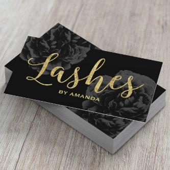 Lashes Gold Script Elegant Black Floral