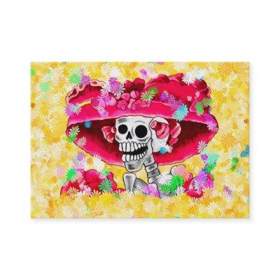 Laughing Skeleton Woman in Red Bonnet