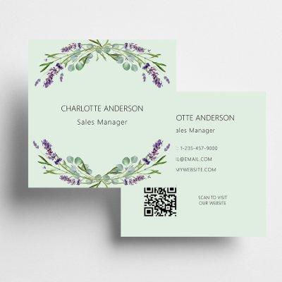 Lavender flowers violet green QR code Square