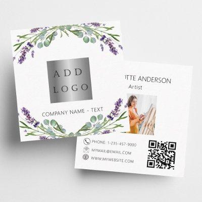 Lavender flowers violet photo logo QR code Square