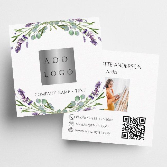 Lavender flowers violet photo logo QR code Square