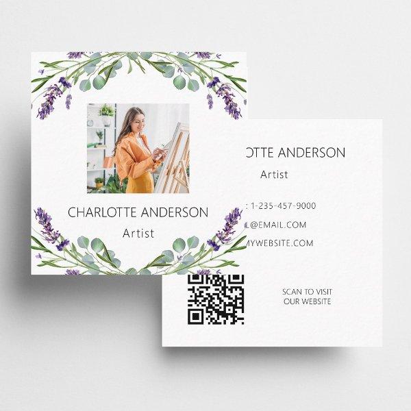Lavender flowers violet photo QR code Square