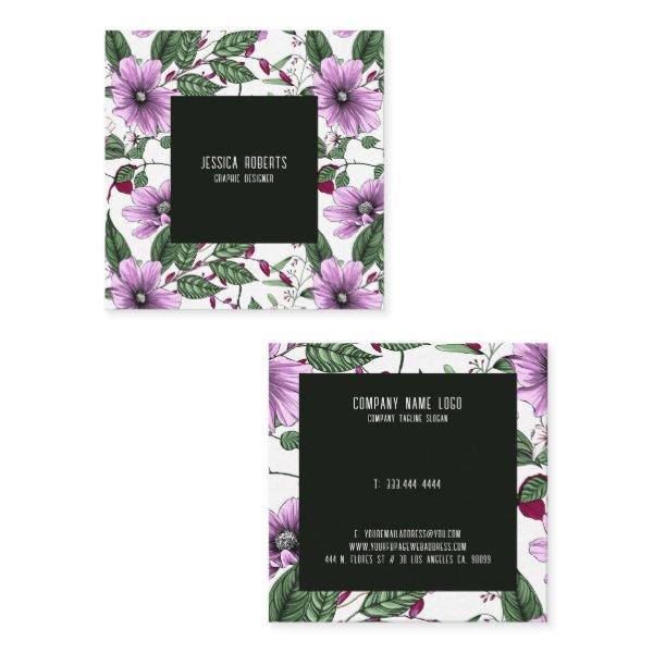 Lavender flowers with green leaves seamless patter square