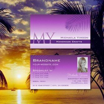 Lavender Gradient Palm Leaf Monogram and Photo