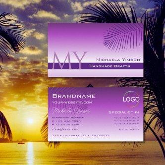 Lavender Gradient Palm Leaf with Monogram and Logo