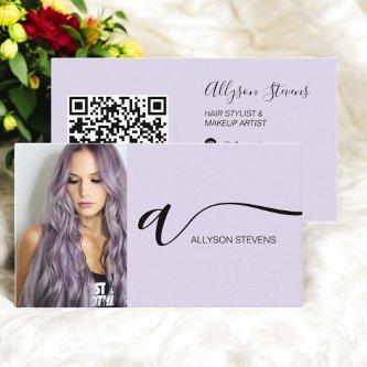 Lavender hair makeup photo initial qr code