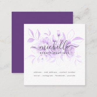 Lavender Purple Floral Script Beauty Boutique Square