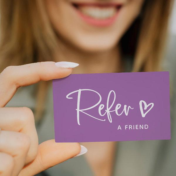 Lavender Purple with White Script and Heart | Referral Card