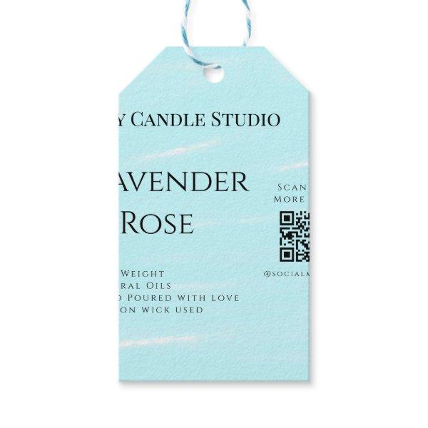 Lavender rose soy candle business add q r code tex gift tags