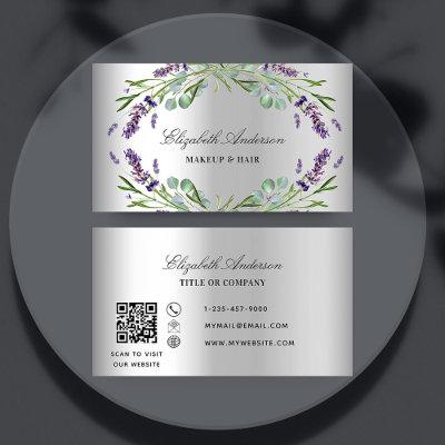 Lavender violet eucalyptus greenery silver QR code