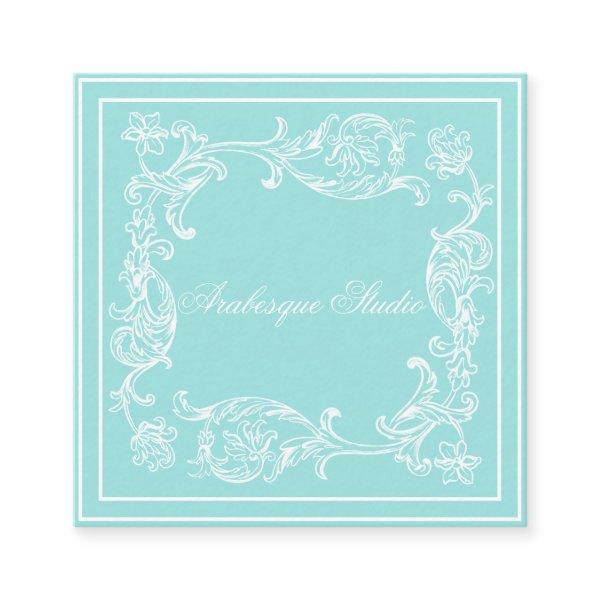 Lavish Scroll and Frame Aqua and White Decorative Square