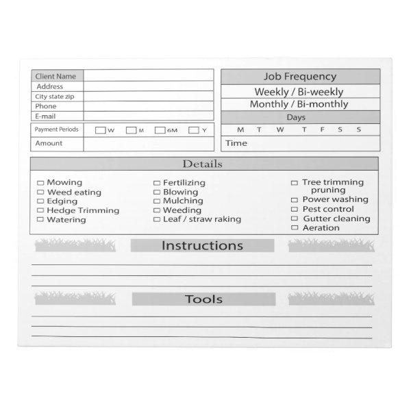Lawn Care Client Log  Notepad