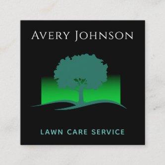 Lawn Care Service Green Neon Tree & Grass Modern Square