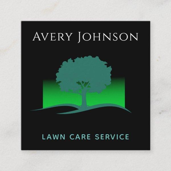 Lawn Care Service Green Neon Tree & Grass Modern Square