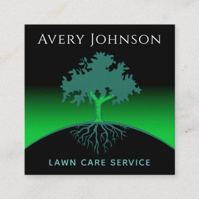 Lawn Care Service Wise Tree & Roots Green Neon Square