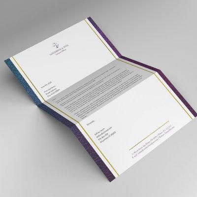 Lawyer scale of justice faux leather gold stripes letterhead