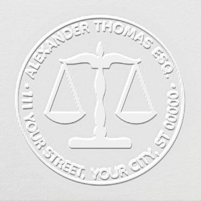 Lawyer Scales of Justice Law Legal #2 Name Address Embosser