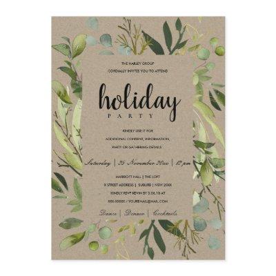 LEAFY FRAME GREEN GREY CORPORATE HOLIDAY PARTY INVITATION