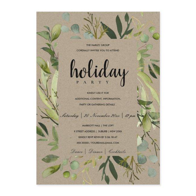 LEAFY FRAME GREEN GREY CORPORATE HOLIDAY PARTY INVITATION