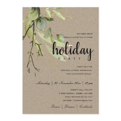 LEAFY GREEN KRAFT FOLIAGE CORPORATE HOLIDAY PARTY INVITATION