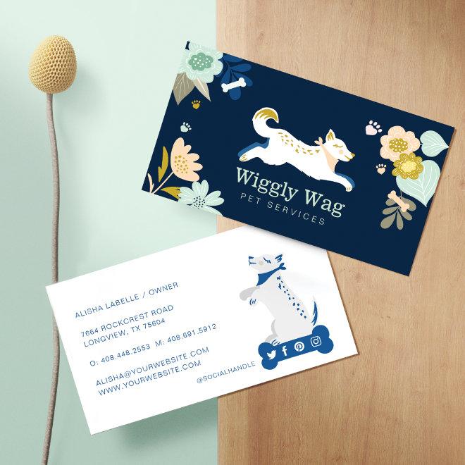 Leaping Dog Floral Botanical Navy Pet Services