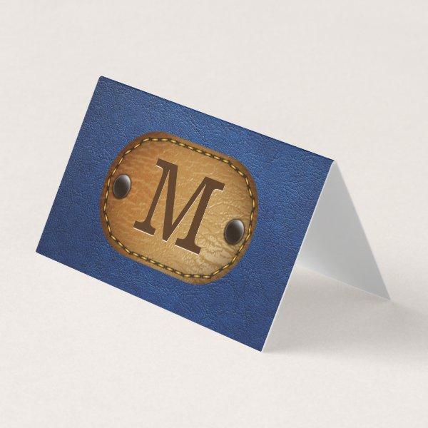 Leather Monogram | Blue Leather and Stitched Patch