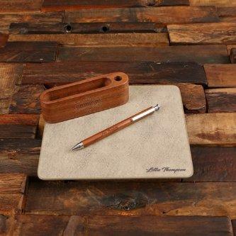 Leather Mouse Pad w/ Engraved  Holder