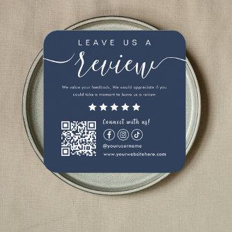 Leave Us A Review Social Media Qr Code Navy Blue Square