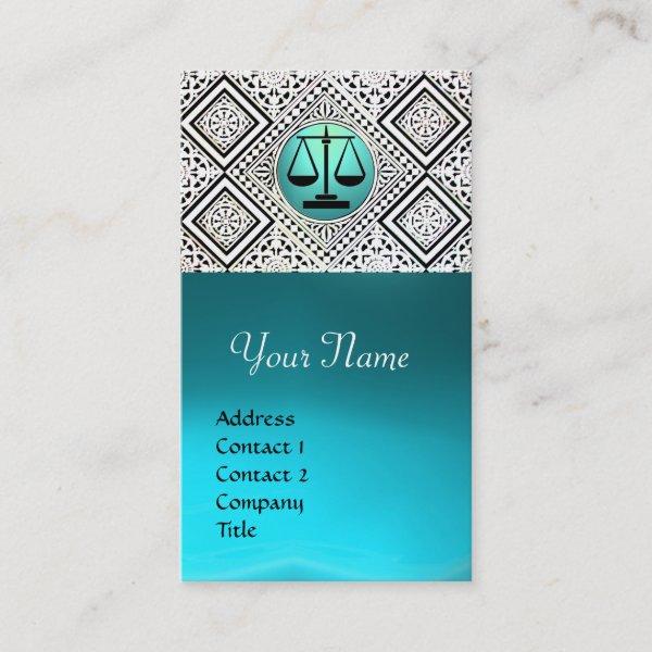 LEGAL OFFICE, ATTORNEY TEAL BLUE WHITE DAMASK