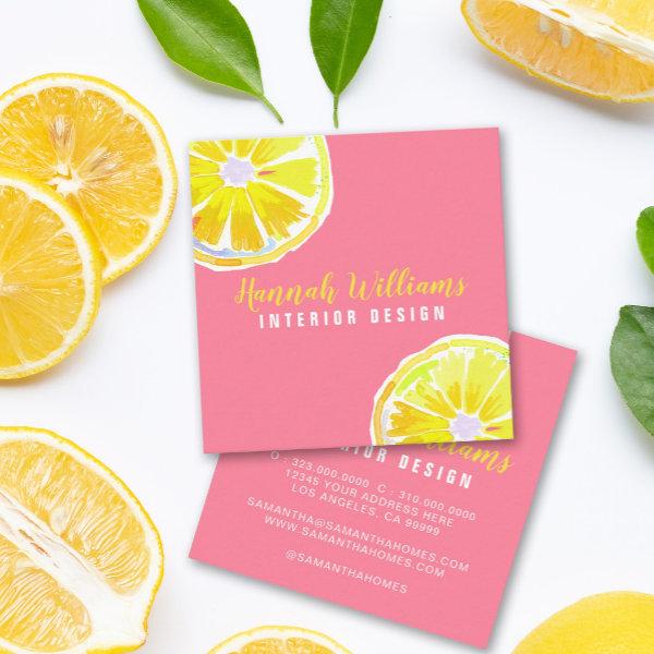 Lemon Watercolor Pink Modern Square