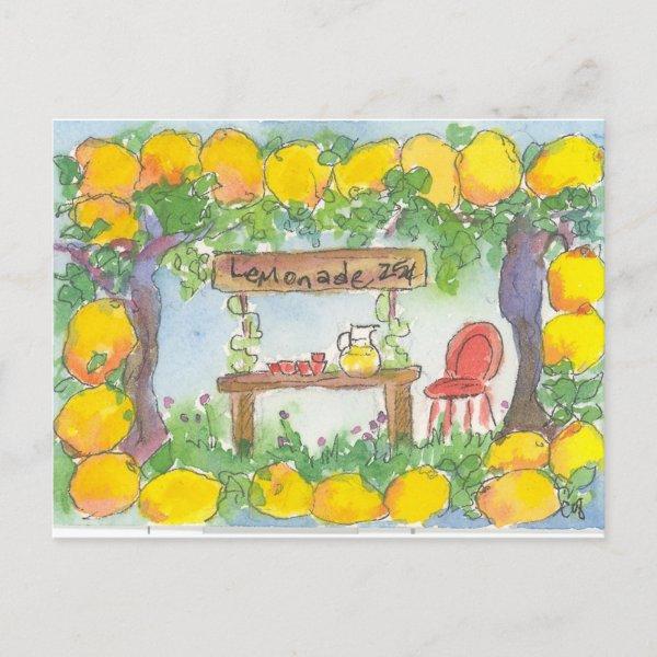 Lemonade Stand Lemon Citrus Tree Grove Summer Postcard