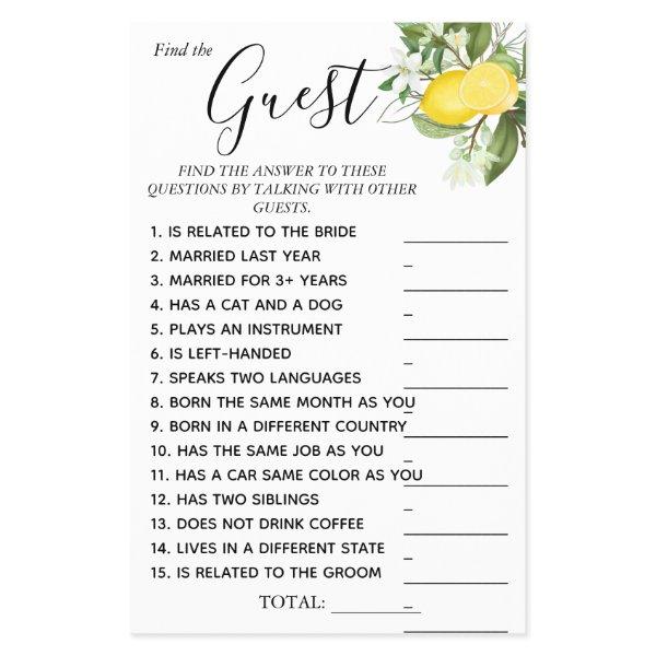 Lemony Find the Guest Bridal shower game card Flyer