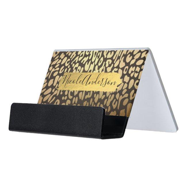 Leopard Cheetah Animal Skin Print & Gold Modern Desk Holder