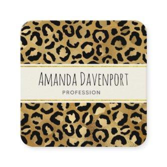 Leopard Print Pattern in Gold and Black Square Bus Square