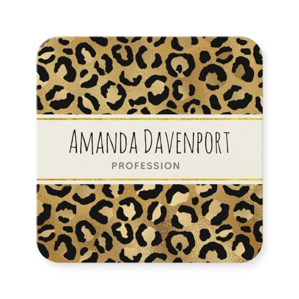 Leopard Print Pattern in Gold and Black Square Bus Square