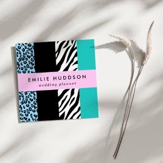 Leopard Print, Zebra Print, Animal Print, Blue Square