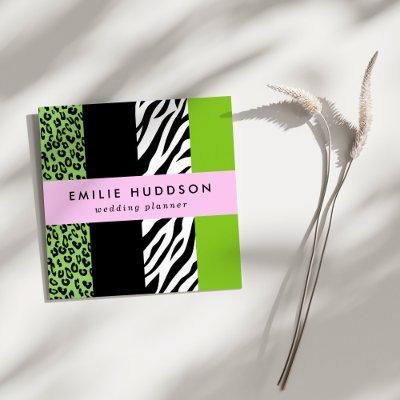 Leopard Print, Zebra Print, Animal Print, Green Square