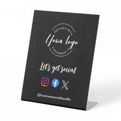 Let's Get Social Media QR code website Custom logo Pedestal Sign