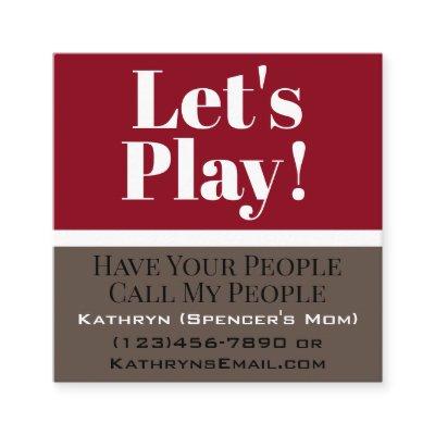 "Let's Play" Child's Playdate Square